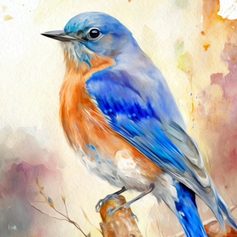 Eastern Bluebird Watercolor Oil Painting Wall Art Print - Picture 3 of 8